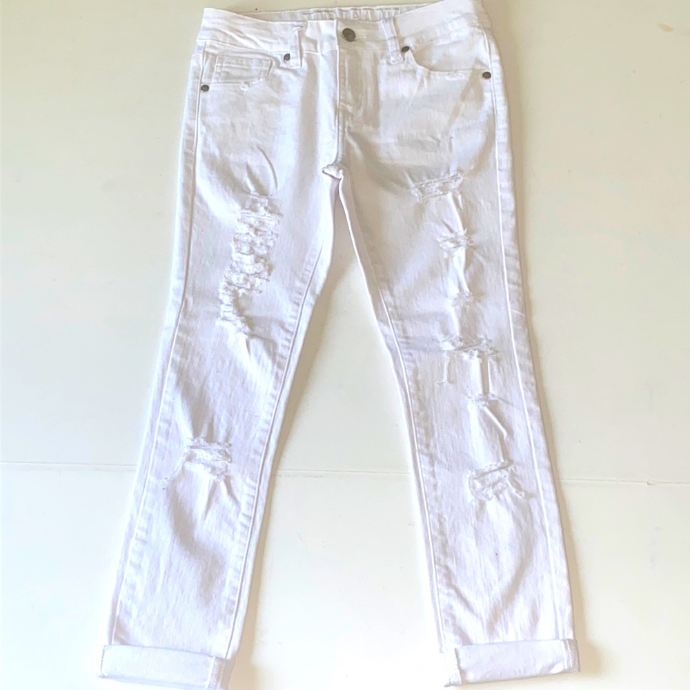 VIP Girl Denim Distressed White Jeans Size 12